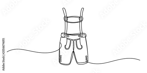 Quadro su tela Continuous line drawing of traditional german bavarian lederhosen shorts