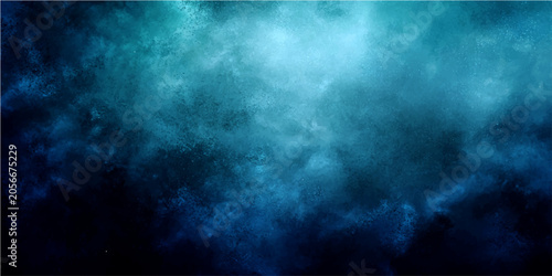 Εκτύπωση καμβά Abstract blue and turquoise nebula clouds, cosmic space background with swirling galaxy patterns, ethereal celestial dust and light effects, deep space exploration and starry sky