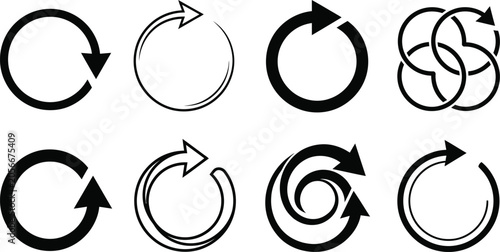 Bild auf Leinwand Set of black circular arrow icons for reload refresh and rotation symbols
