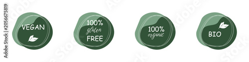 Vegan Organic Bio Labels Set, Gluten Free Badges, Natural Product Stickers, Eco Food Packaging Icons
