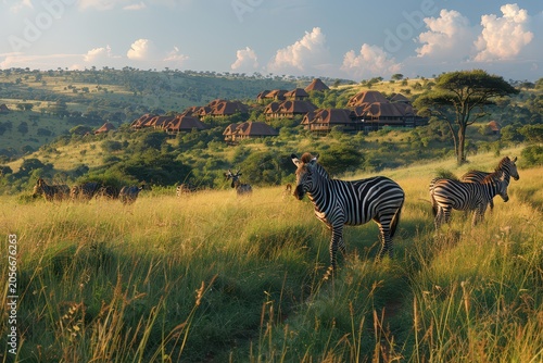 Safari guide leading guests on first wildlife walk at sunrise