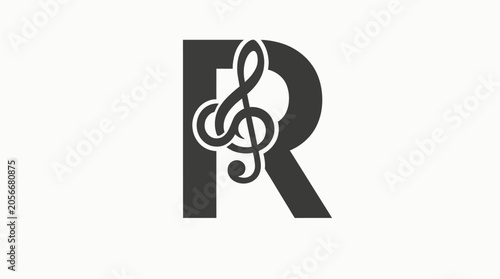 Musical letter R logo with treble clef stem.