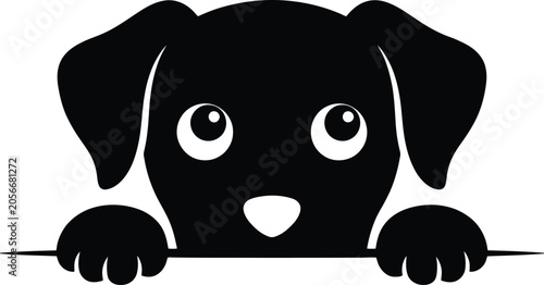 Photos Adorable black puppy dog vector illustration peeking over a blank border with cu