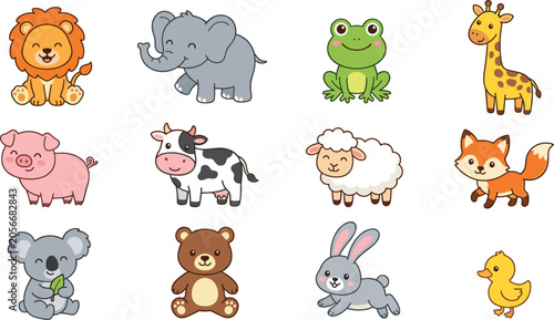 Photography Cute Animal Cartoon Collection Featuring Lion Elephant Frog Giraffe Pig Cow Shee