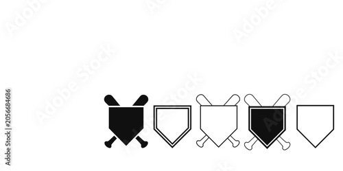 Schilderij op canvas Baseball Home Plate Icon Set Representing Outline and Silhouette Symbols with Cr