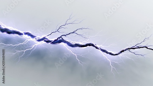 Powerful lightning strikes through barren tree branches