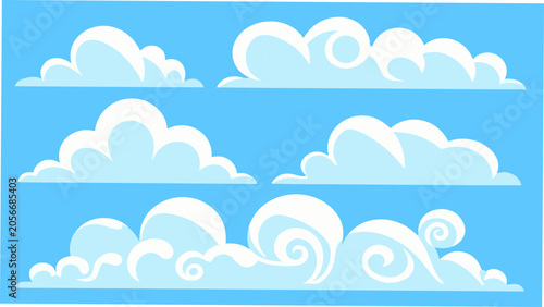 Obraz na plátne Fluffy white clouds illustration against a light blue background stylized vector