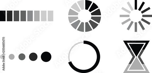 Bild auf Leinwand Loading indicator and progress bar icon set with spinner buffer download upload