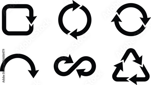 Fotografía Recycling and loop arrow icon set with circular square triangle infinity and cur