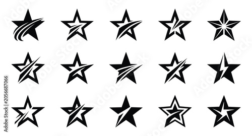 Set of abstract star logo icons with swooshes and dynamic elements