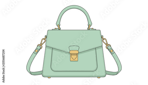 Elegant mint green leather handbag with a golden clasp, classic top handle, and adjustable shoulder strap on white background.