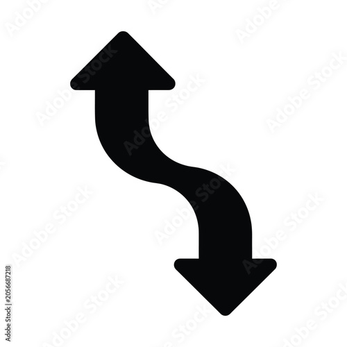 Obraz na plátně Curved double arrow icon, black s-shaped bidirectional pointer vector, winding p