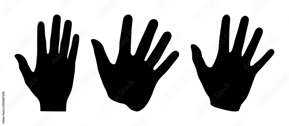 Fototapeta premium Solid black icon, white background: haptic feedback hand icon set with simple line art design featuring sketches, drawings, vector graphics with minimalist and simple illustrations