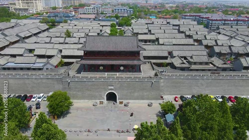 Aerial View of Traditional Chinese Architecture Behind Xi'an Ancient City Wall in Xi an, China
