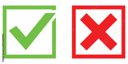 Tableau sur toile Green check mark in square frame and red x mark in square frame, icons for appro