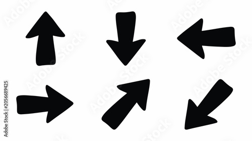 Doodle Arrows Set Up, Down, Left, Right, Up right, Down left