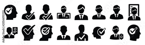 Schilderij op canvas Medicare patient eligibility approval silhouette icon set for healthcare and medical concepts