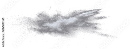 Explosion of powdery substance, perhaps dust or ash, creating dynamic, ephemeral wisps against a clean backdrop.