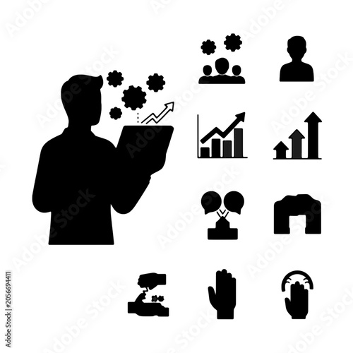Person with Digital Tablet and Icons.