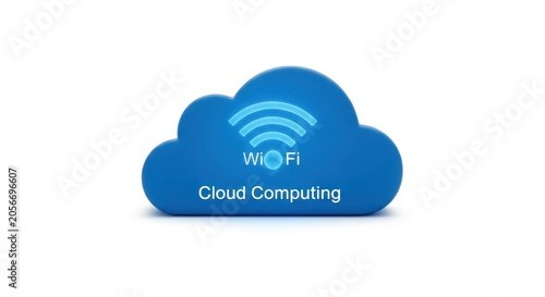Blue cloud icon with wifi and cloud computing text