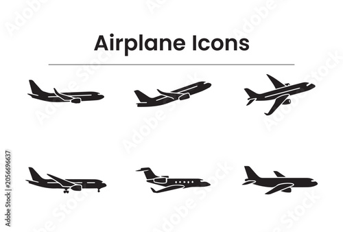 Photos Airplane Side View Icon Set – Commercial Jet Aircraft Silhouette Collection
