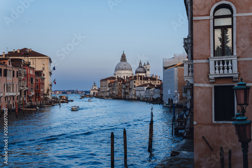 Tableau sur toile Grand Canal with Santa Maria della Salute at dusk, Venice, Italy