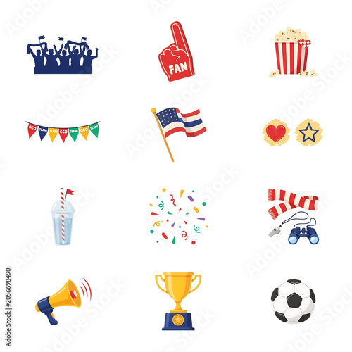Set of sports fan icons isolated on transparent background