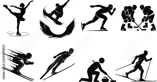 Canvas Print Winter sports silhouette vector set featuring ice hockey skiing figure skating a