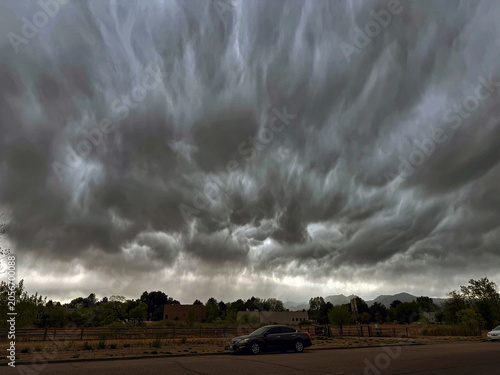 Dark storm clouds move in over Boulder, Colorado