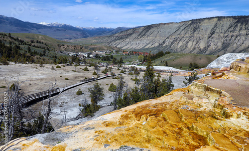 Yellowstone National Park's Mammoth Hot Springs is the name of both a geothermal feature and a small town