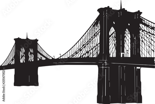 Black silhouette of the brooklyn bridge in new york city