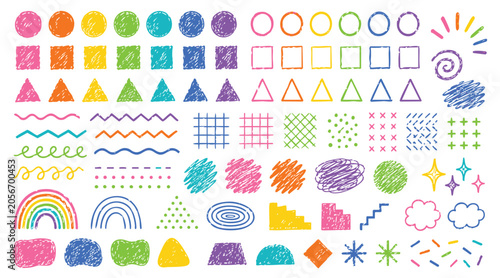 Set of colorful hand drawn shapes and doodle elements Vector
