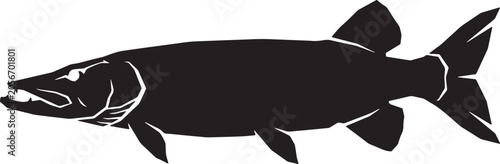 Photos Premium Muskellunge Fish Silhouette, Predator Aquatic Animal Vector, Freshwater