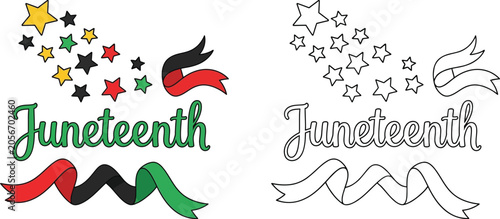 Billede på lærred Juneteenth Celebration Design with Stars and Ribbons Freedom and Emancipation Il