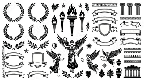 Ancient Greek Olympic Laurel Wreath Torch Sports Element