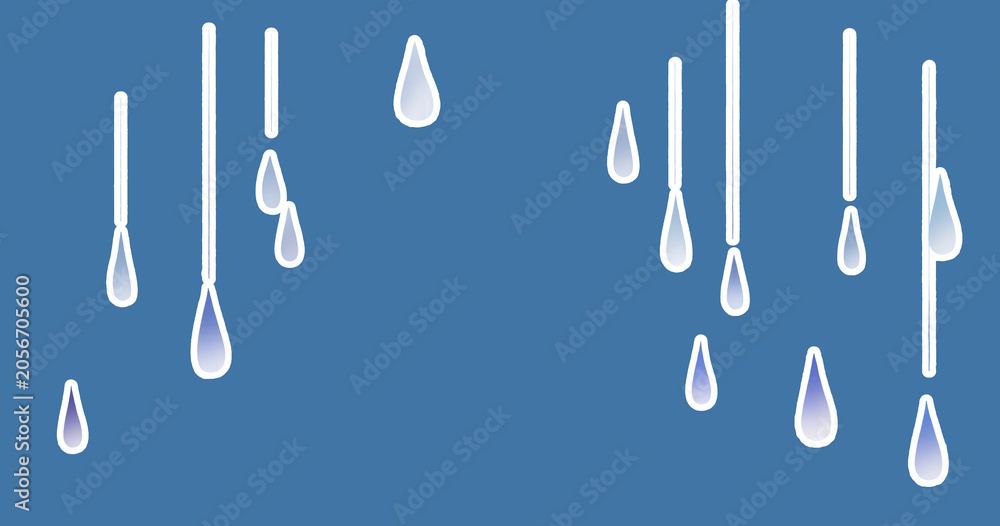 Obraz premium 絵本風の雨 寒色 横長 ネガティブ