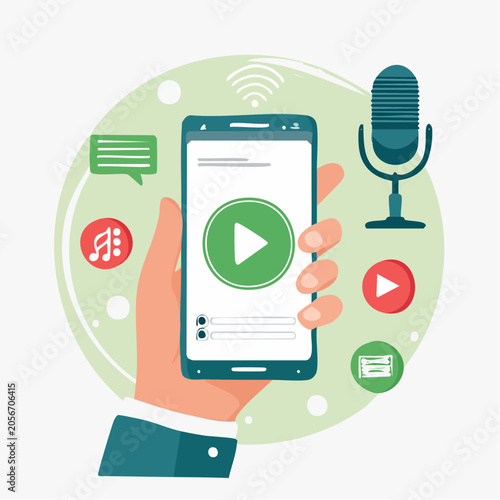 Smartphone with Play Button and Audio Icons