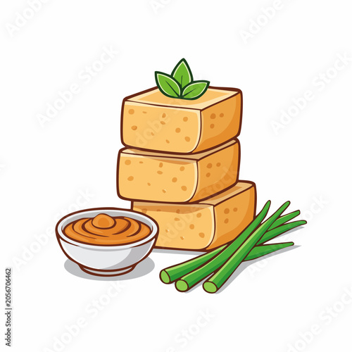 Tofu Stack with Dipping Sauce and Scallions