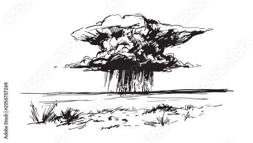 Tableau sur toile Hand-drawn sketch illustration of a mushroom cloud from an atomic explosion over