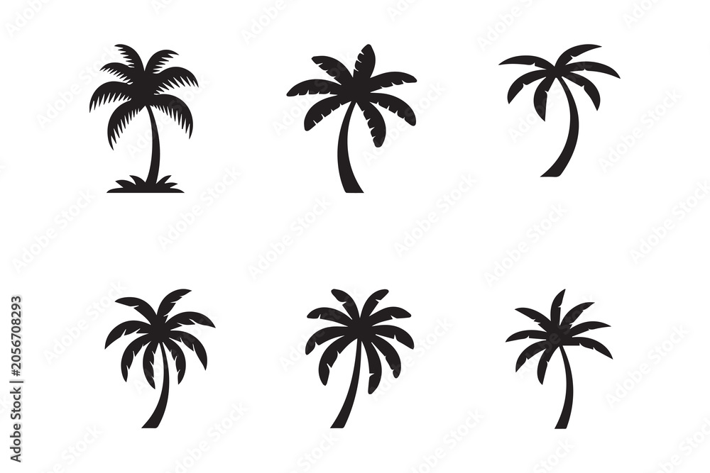 Fototapeta premium Black Palm Tree Silhouettes Vector Collection