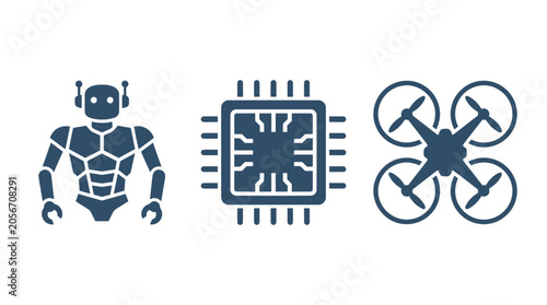 Foto Technology Icon Set: Robot, Microprocessor, and Drone