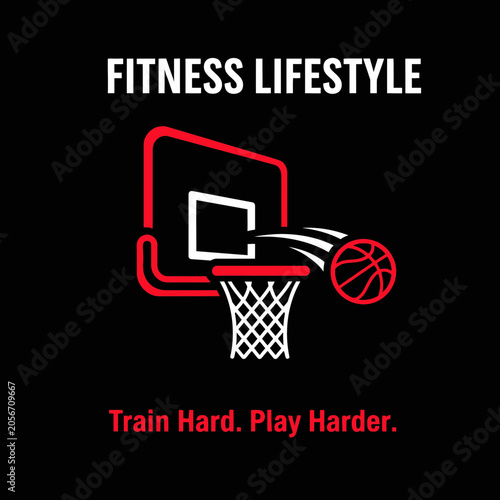 Energetic Basketball Hoop and Ball Graphic For Fitness Motivation