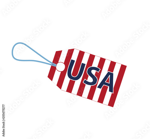 A striking tag graphic, featuring bold red and white stripes and the prominent abbreviation 'USA', ideal for nationalistic themes, product branding, or travel concepts