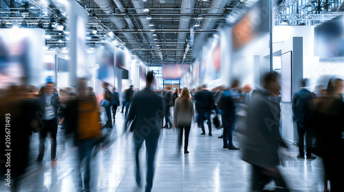 Crowd of people in a busy exhibition hall, showcasing bustling activity and dynamic interactions in a professional environment.