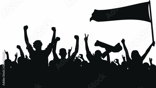 Energetic Crowd Silhouette Against A White Background