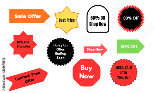 Sale icons set price tags badges and labels best for template banner posters website deals discounts shopping season Vector illustration