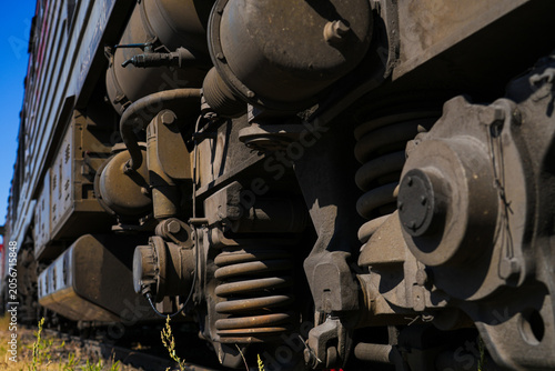 Quadro su tela Detailed train undercarriage and wheels.