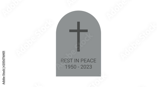 Tablou pe pânză Rest in Peace Tombstone: A simple, grey tombstone featuring a cross and the inscription REST IN PEACE 1950 - 2023, symbolizing remembrance and finality