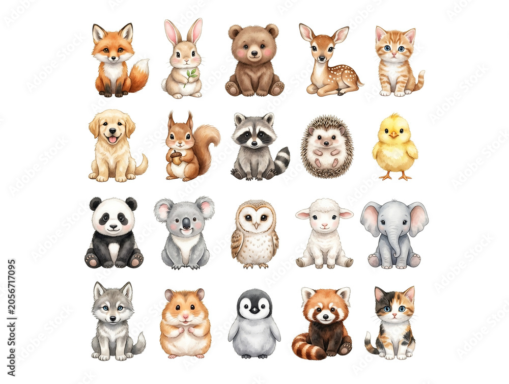 Fototapeta premium Adorable baby animal collection