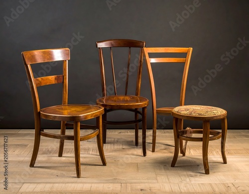 Wooden chairs with yellow cushions on patio.